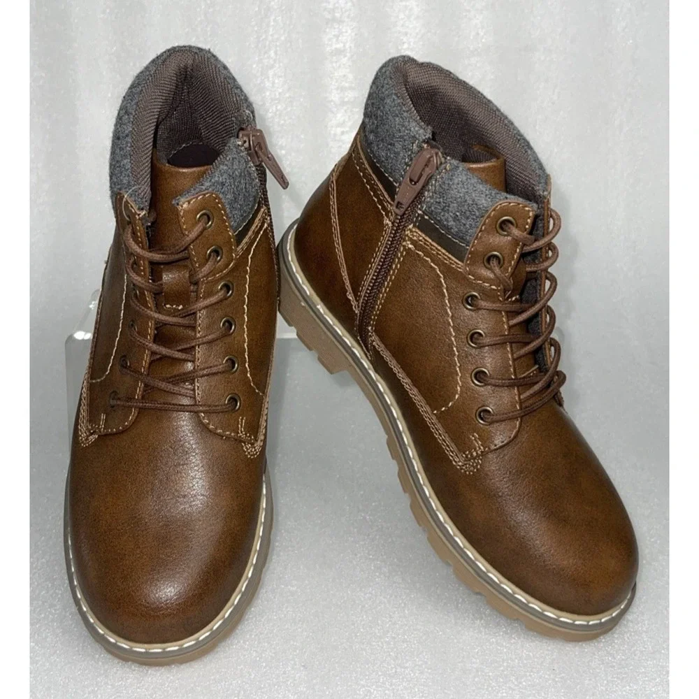 Thereabouts Nolan Brown Boots Lace up & Side Zipper Memory Foam Boys Size 2M NEW